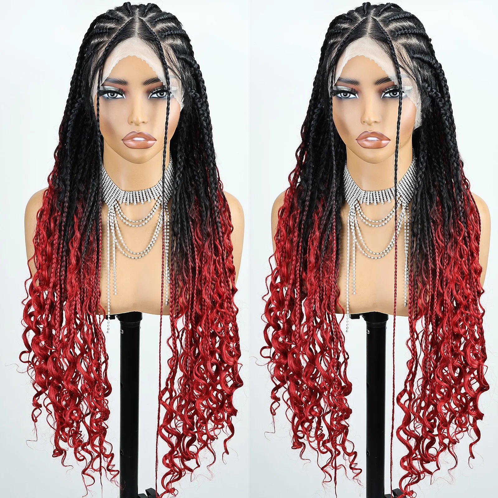 FABÉLLE Boho Cornrow Braided 30inch Trendy Boho Braid  With Curly End Premium Heat Resistant Synthetic Full Lace Braided wigs Wear and Go