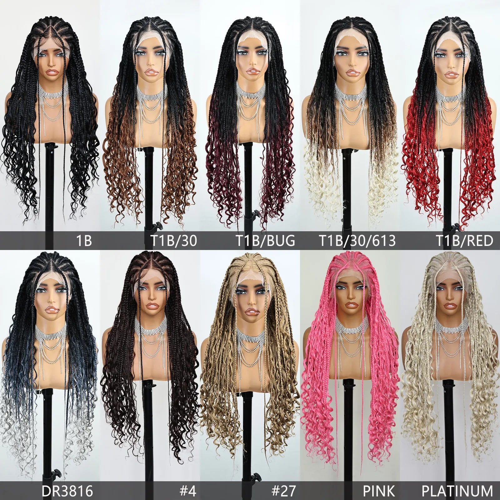 FABÉLLE Boho Cornrow Braided 30inch Trendy Boho Braid  With Curly End Premium Heat Resistant Synthetic Full Lace Braided wigs Wear and Go