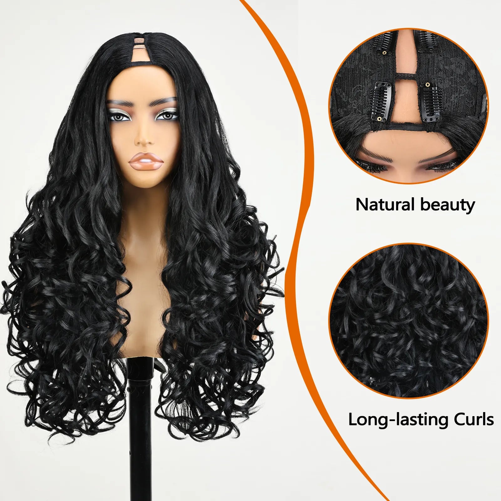 FABÉLLE V Part Glueless Curly Wig 22 Inch No Leave Out Beginner Friendly 5 Clip In Synthetic Long Curly Wigs Easy Install Heat Resistant Up To 350F