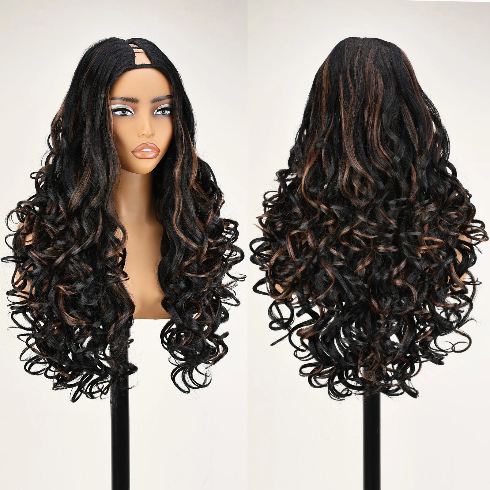 FABÉLLE V Part Glueless Curly Wig 22 Inch No Leave Out Beginner Friendly 5 Clip In Synthetic Long Curly Wigs Easy Install Heat Resistant Up To 350F