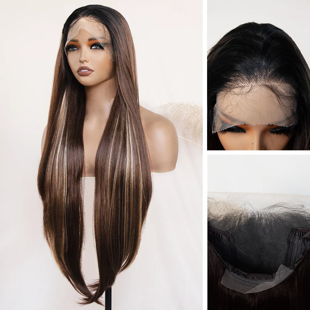 Straight HoneyBlonde_Highlights 13_6_lace front wig 9602A #HT4/27 