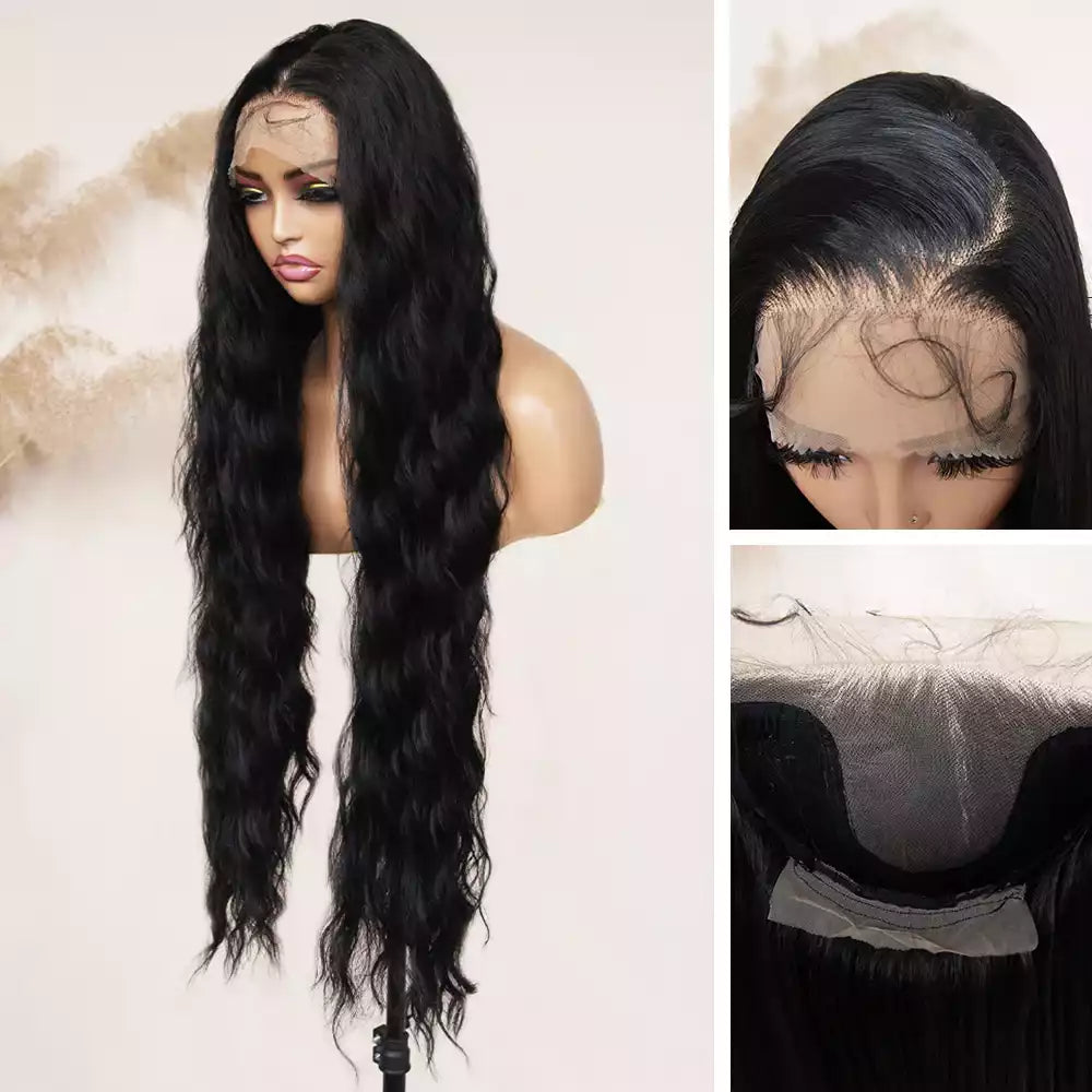 curly wigs natural black 13×6 lace front wig RGF9877-#1B