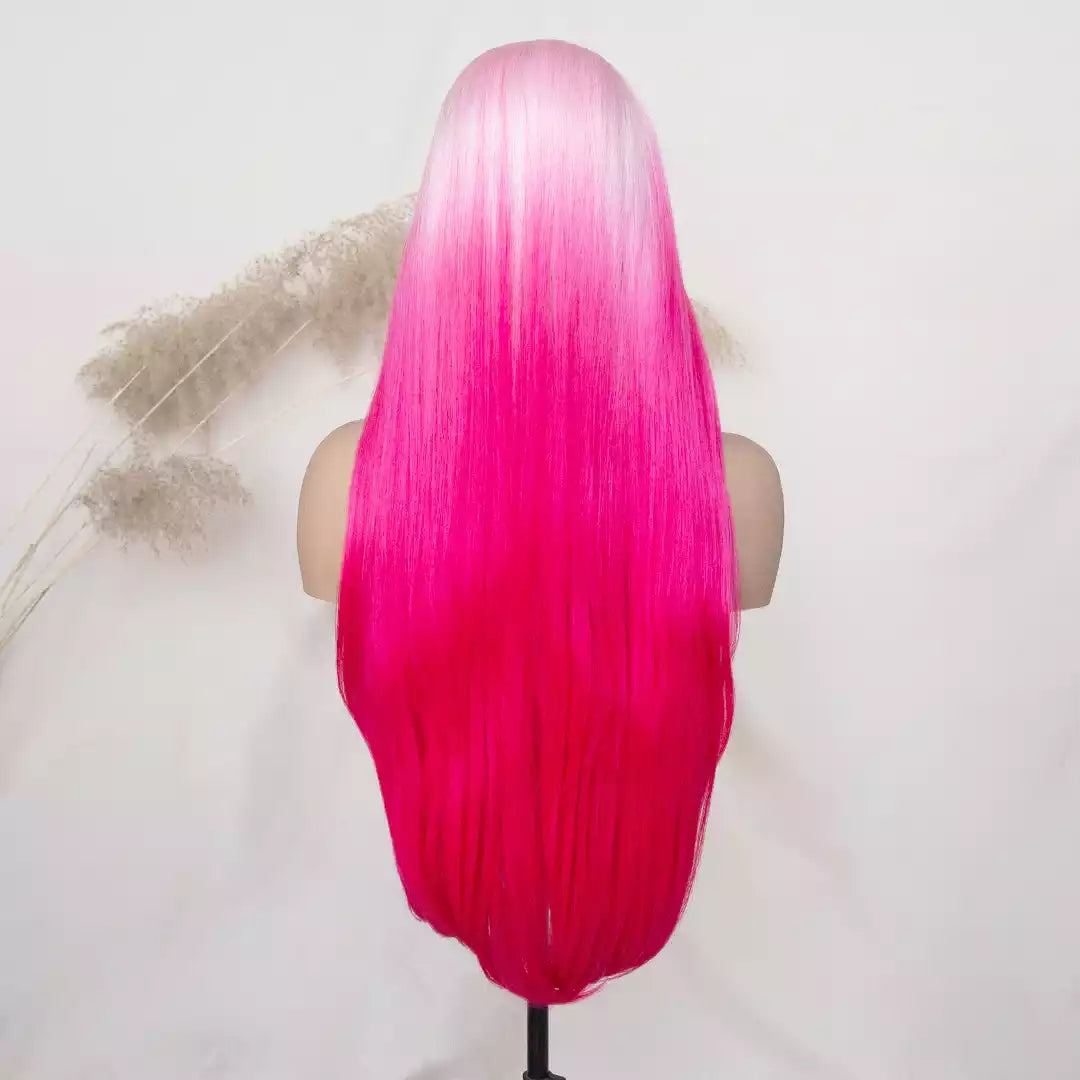 Straight Ombre Barbie Pink13_6_lace_front_wig 9602A #DR3701 