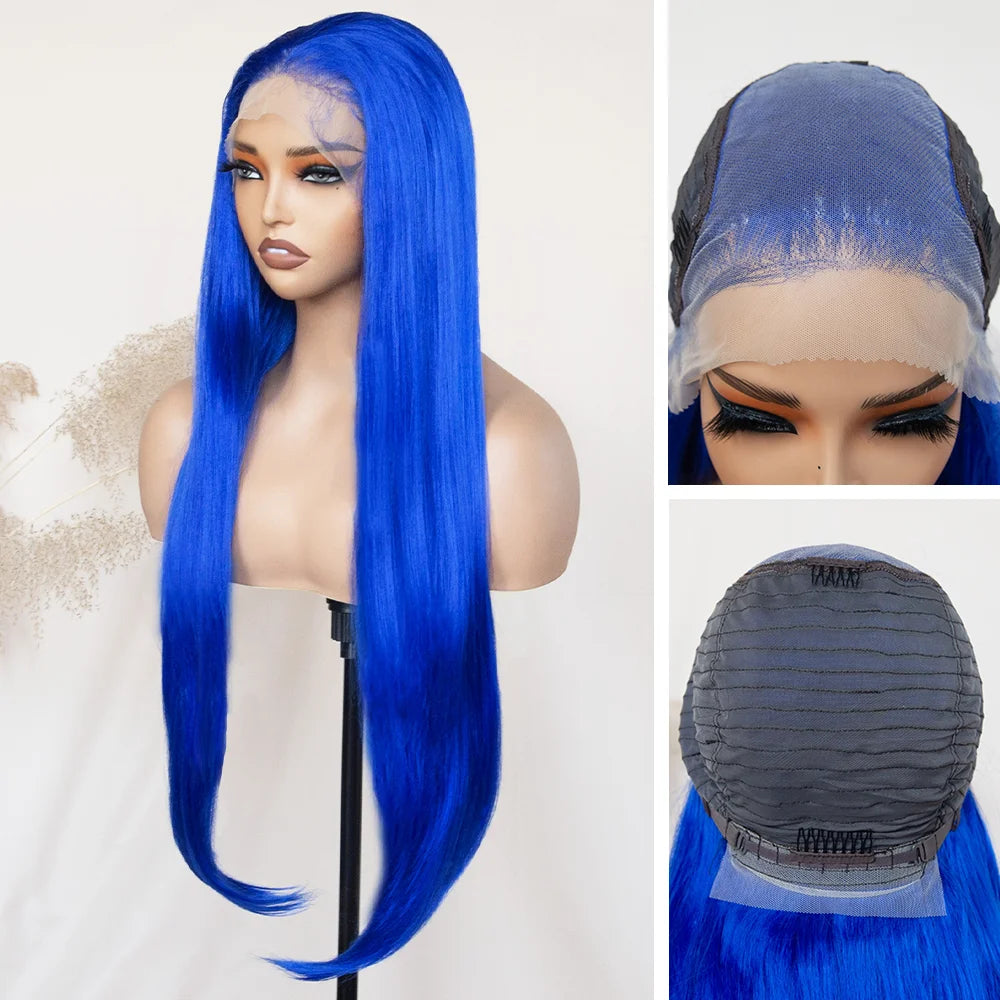 Straight Blue 13_6_lace_front_wig 9602A #Blue