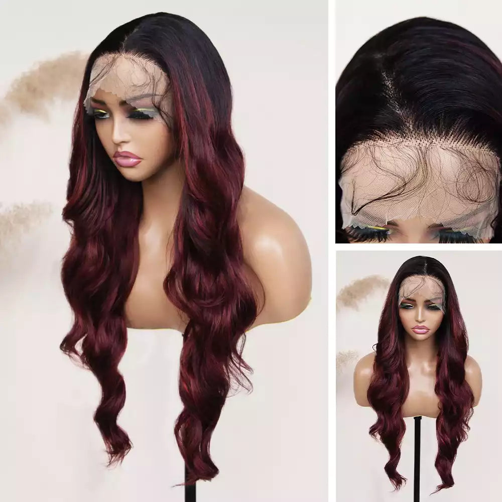 body wave highlight_Burgundy 13_6_lace_front_wig_RGF9873-#DR3700 