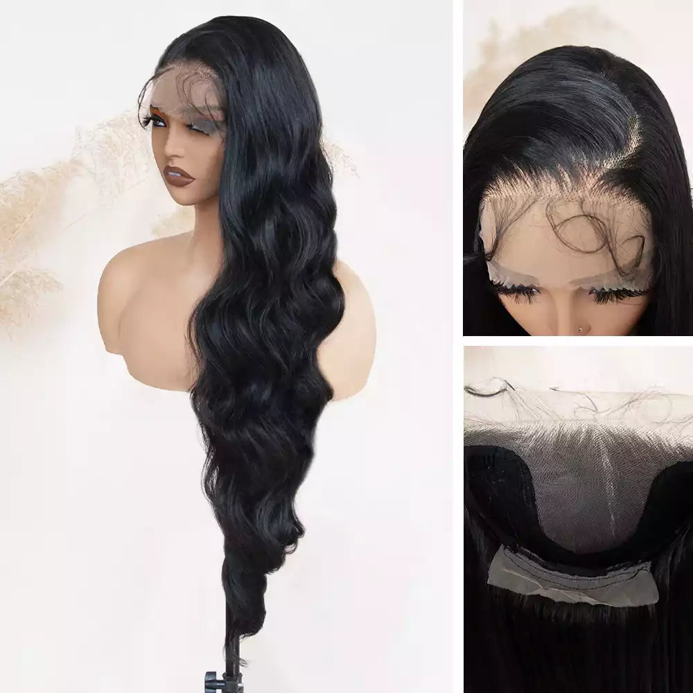 body wave Natural Black 13×6 lace front wig RGF9985-#1B