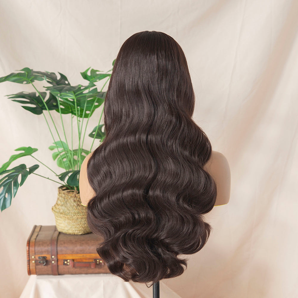 Chocolate Brown Body Wave Wig Heat Resistant Fiber Synthetic Lace Front Wig