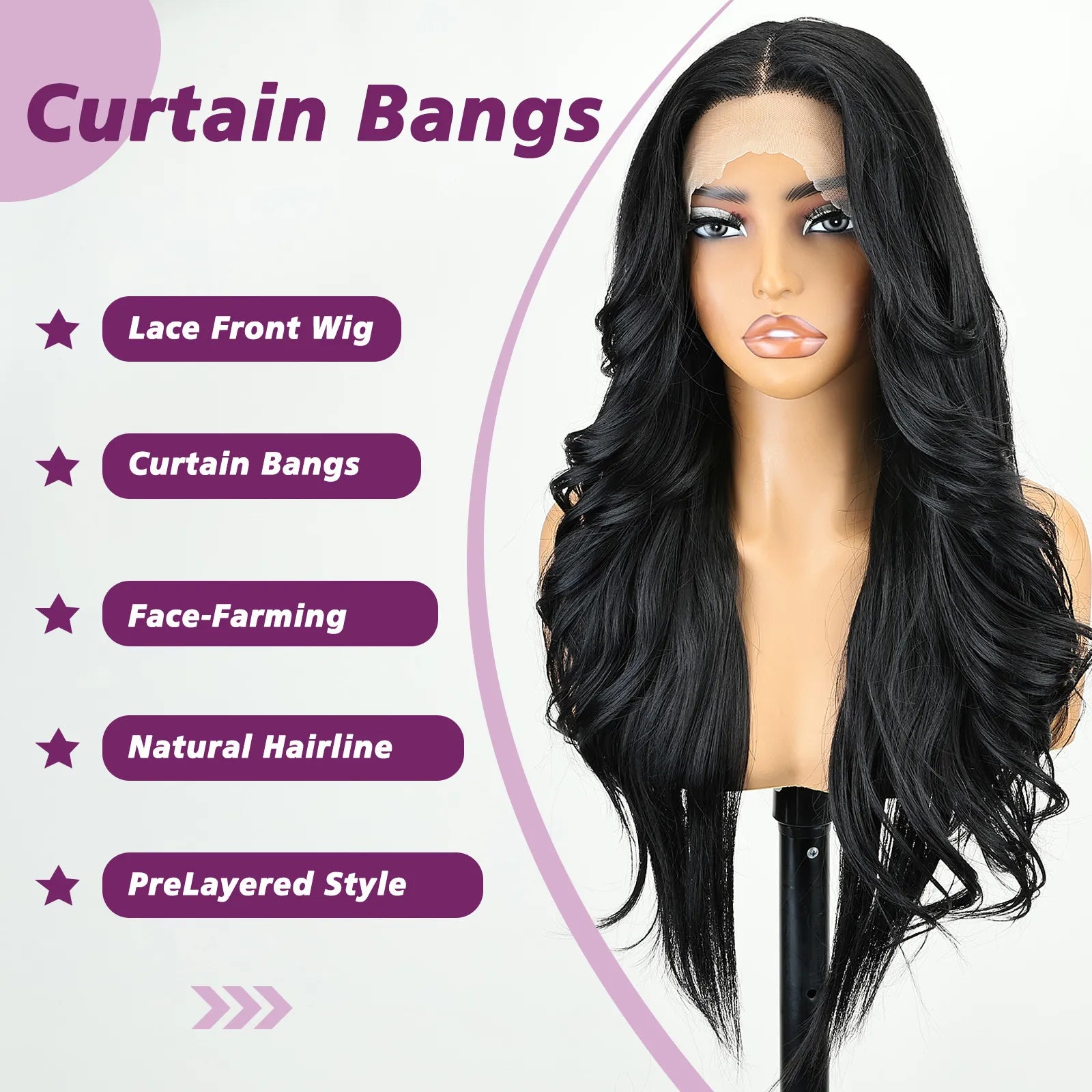 FABÉLLE 26Inch 13×4×1 Middle part Lace Front Wigs Mixed Wavy and Straight Glueless Synthetic Wigs Beginner Friendly for Women