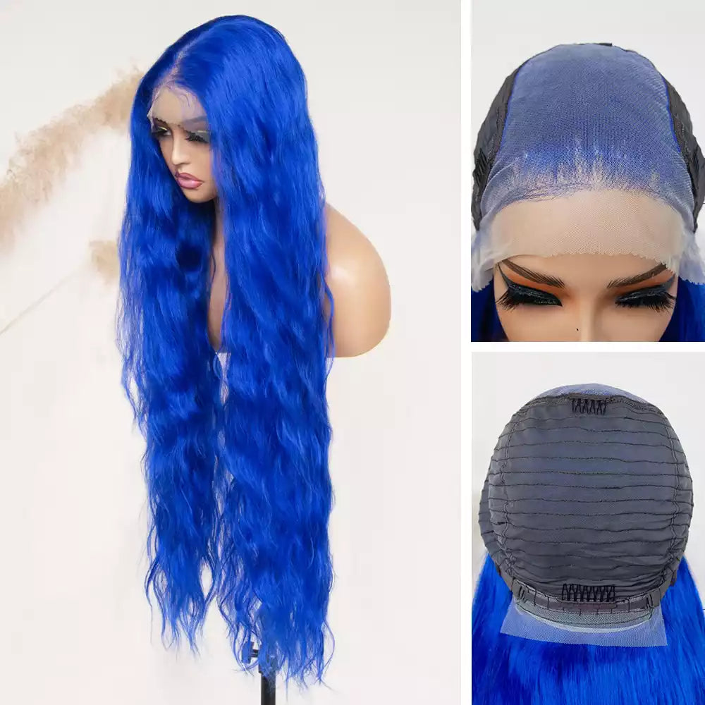 13×6 Lace Front Wig Long Curly Wig 34inch Glueless Free Part Lace Synthetic Transparent Lace Frontal Wig