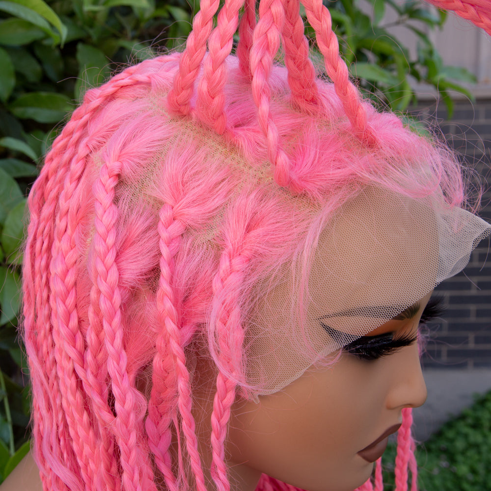 Flash Sale 30% Off Boho Knotless Box Braids Full lace Braided Wig #Pink