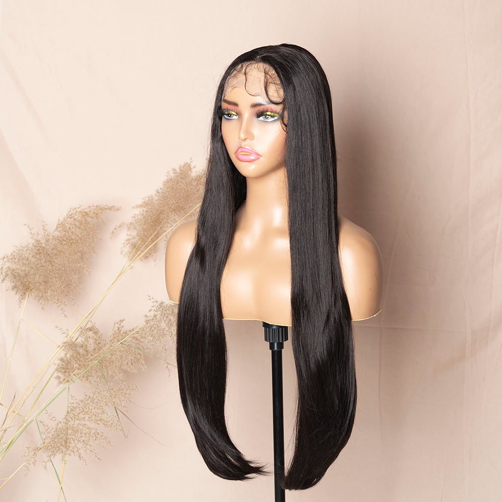 Dark Brown Wig Silky Straight Hair Transparent Lace Wig Synthetic Lace Front Wig