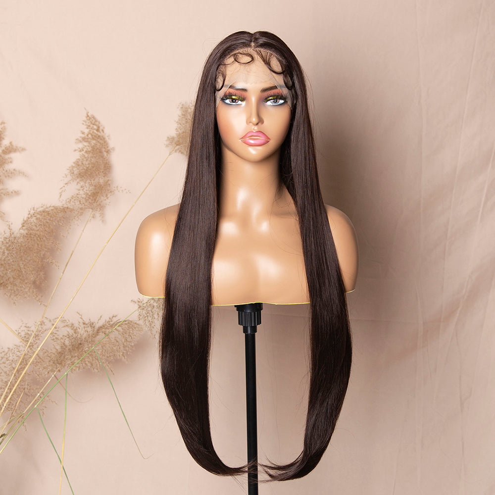 Chocolate Brown Silky Straight Wig Glueless Transparent Lace Wig