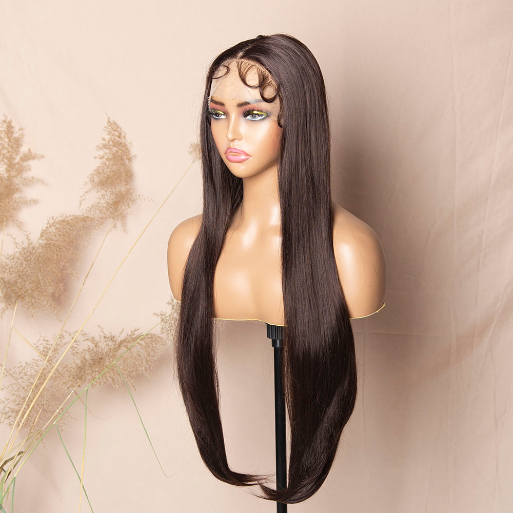 Chocolate Brown Silky Straight Wig Glueless Transparent Lace Wig Synthetic Lace Front Wig