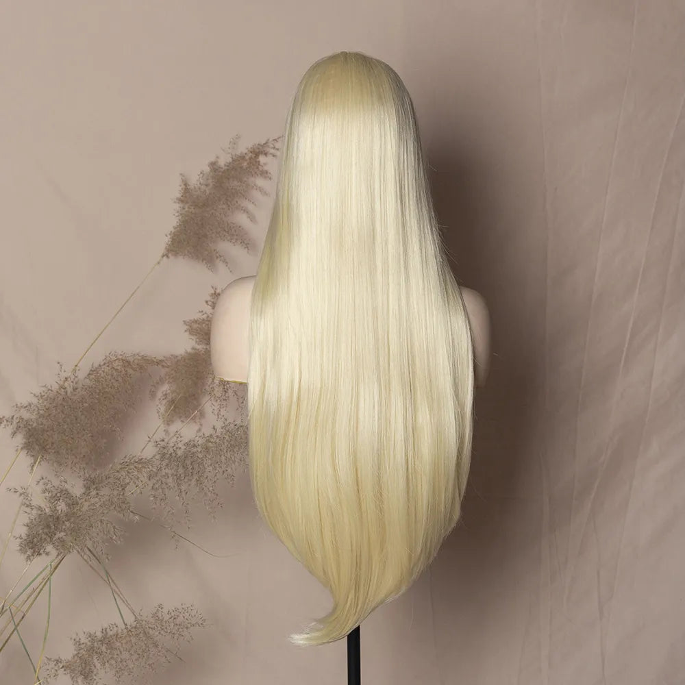 Long Silky Straight Platinum Blonde Wig Synthetic Lace Front Wig