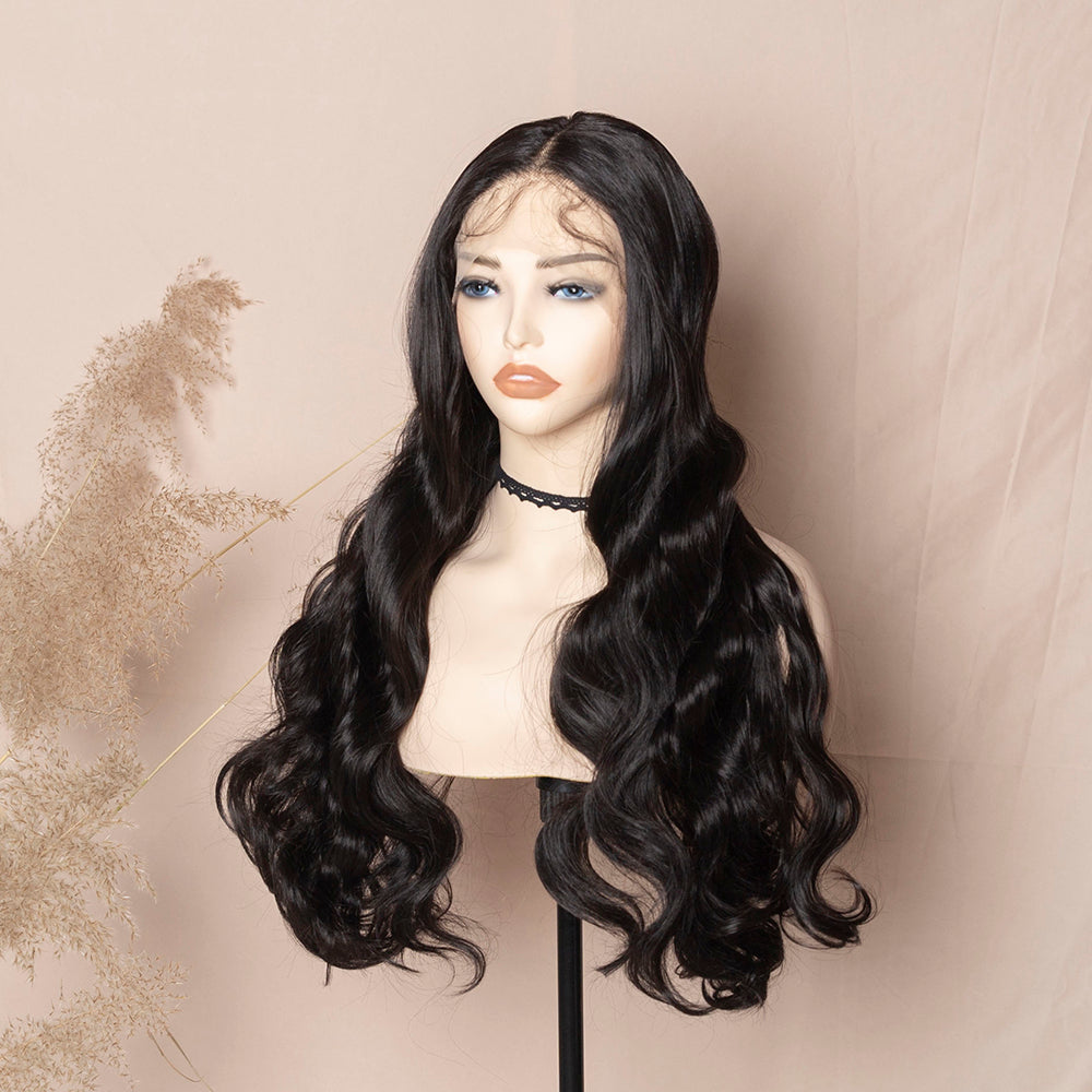 Long Dark Brown Body Wave Lace Wig Synthetic Lace Front Wig