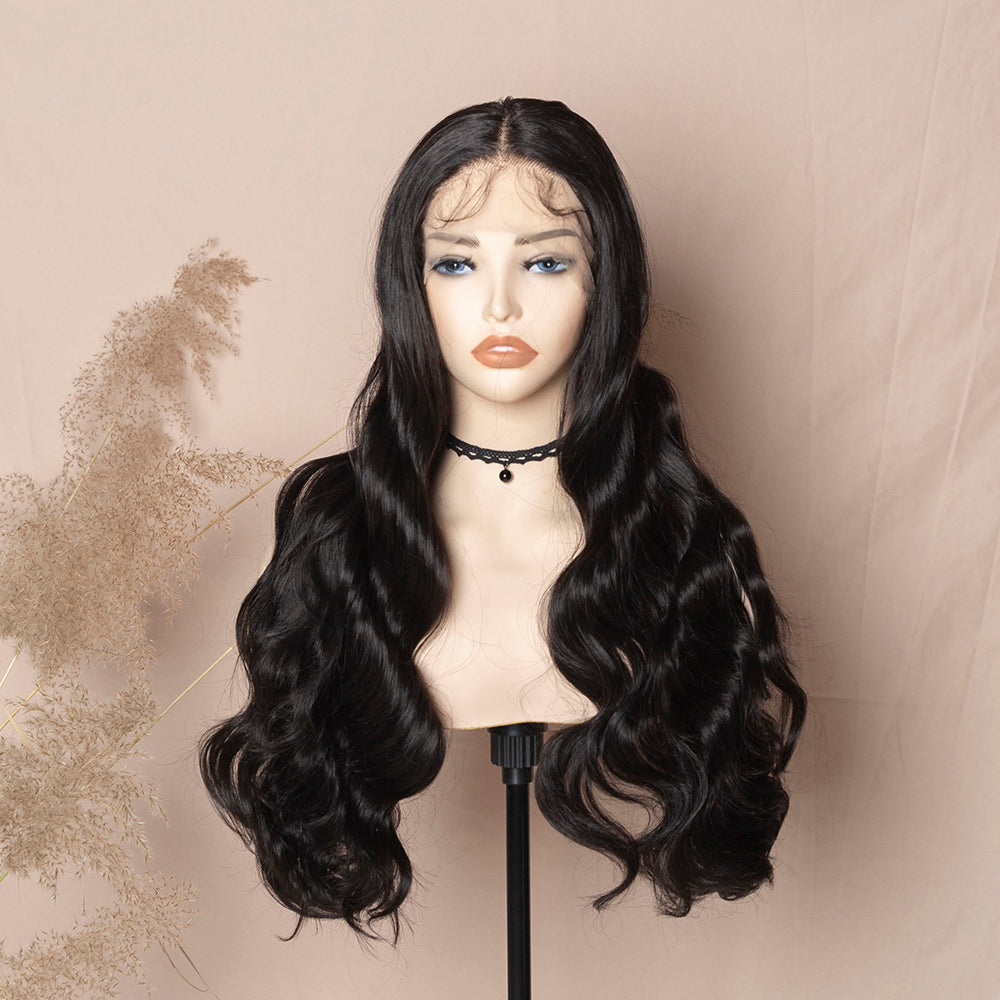 Long Dark Brown Body Wave Lace Wig Synthetic Lace Front Wig