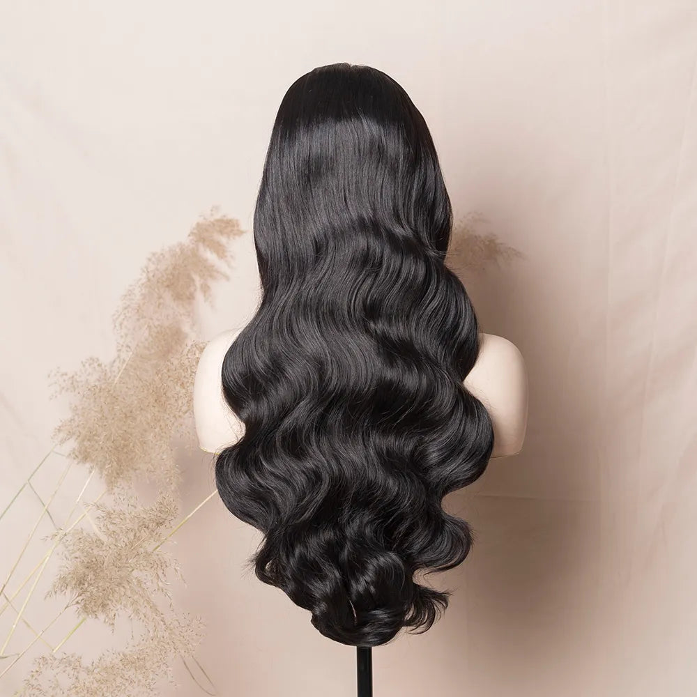 Long Dark Brown Body Wave Lace Wig Synthetic Lace Front Wig