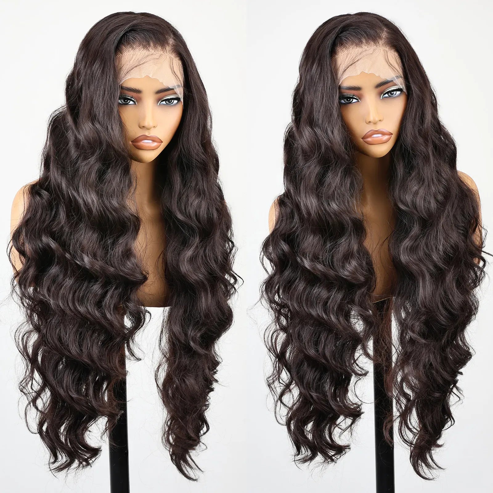 FABÉLLE Wavy Glueless Pre Plucked Synthetic 13*6 transparent Lace Frontal Wigs with Baby Hair 32inch Free Part Body Wave Wig For Women Wear And Go Natural Looking Heat Resistant Synthetic Fiber