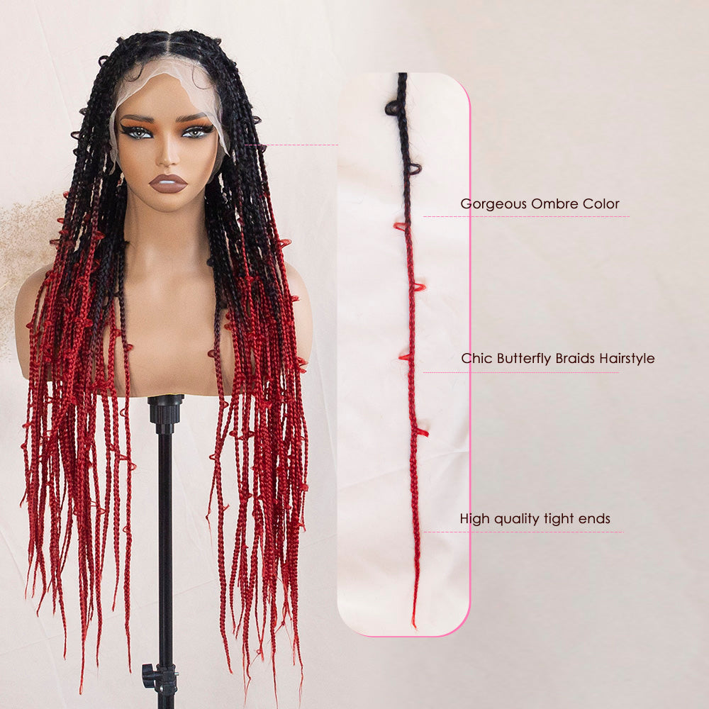 Flash Sale 30% Off Knotless Butterfly Braids Wig Ombre Red