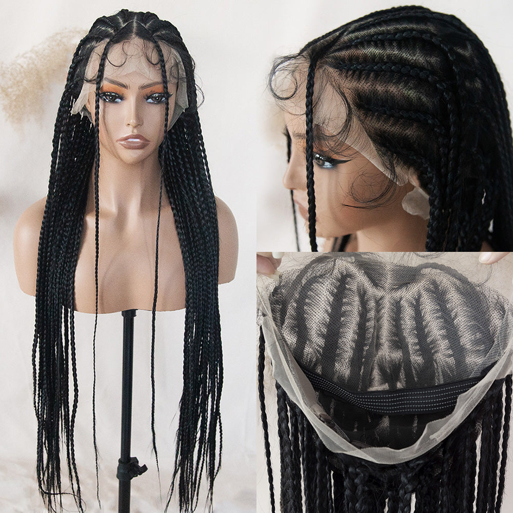 Cornrow Braided Wig With Baby Hair Full Lace Box Braid Wigs For Black Women