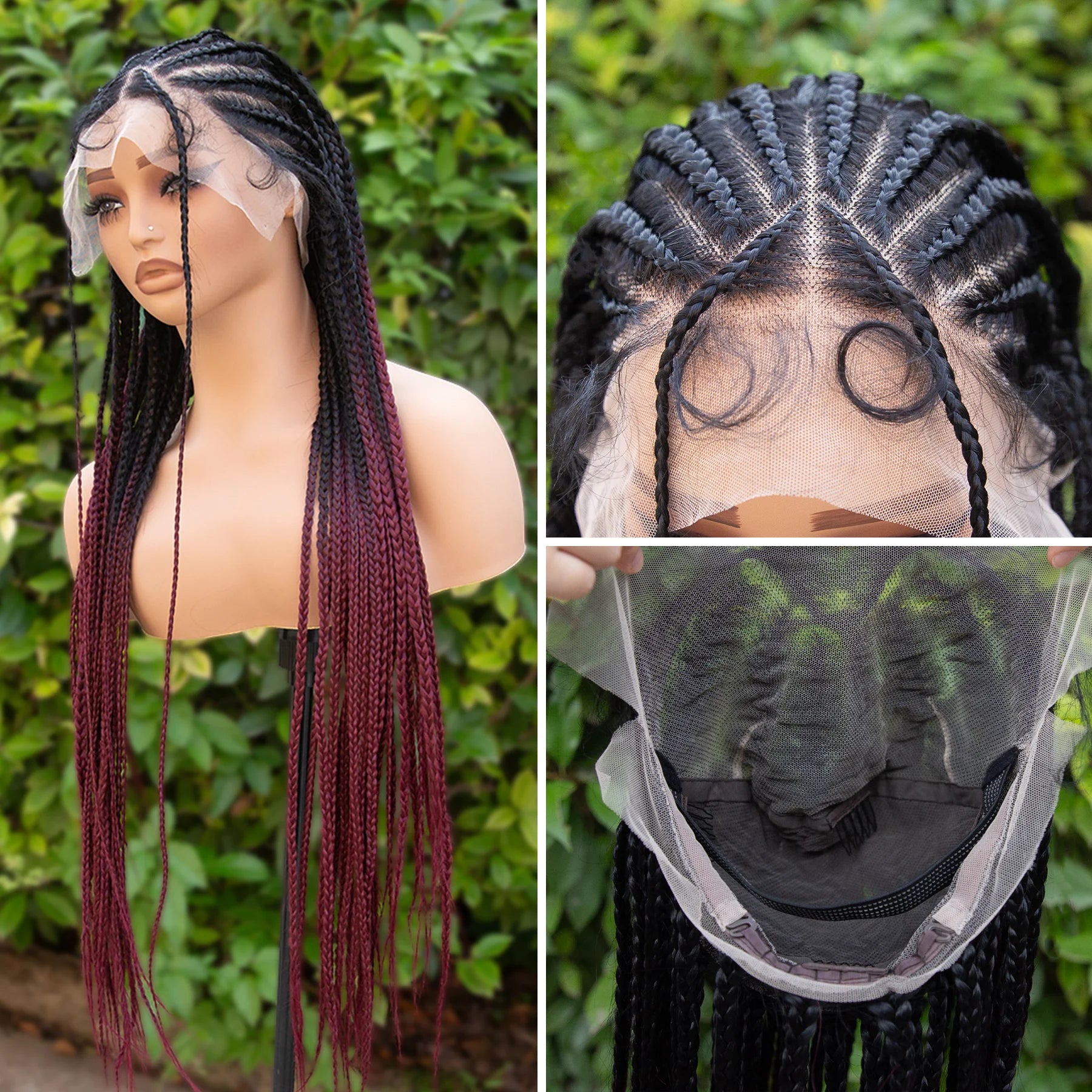 Flash Sale Cornrow Box Braided Wig Ombre Burgundy