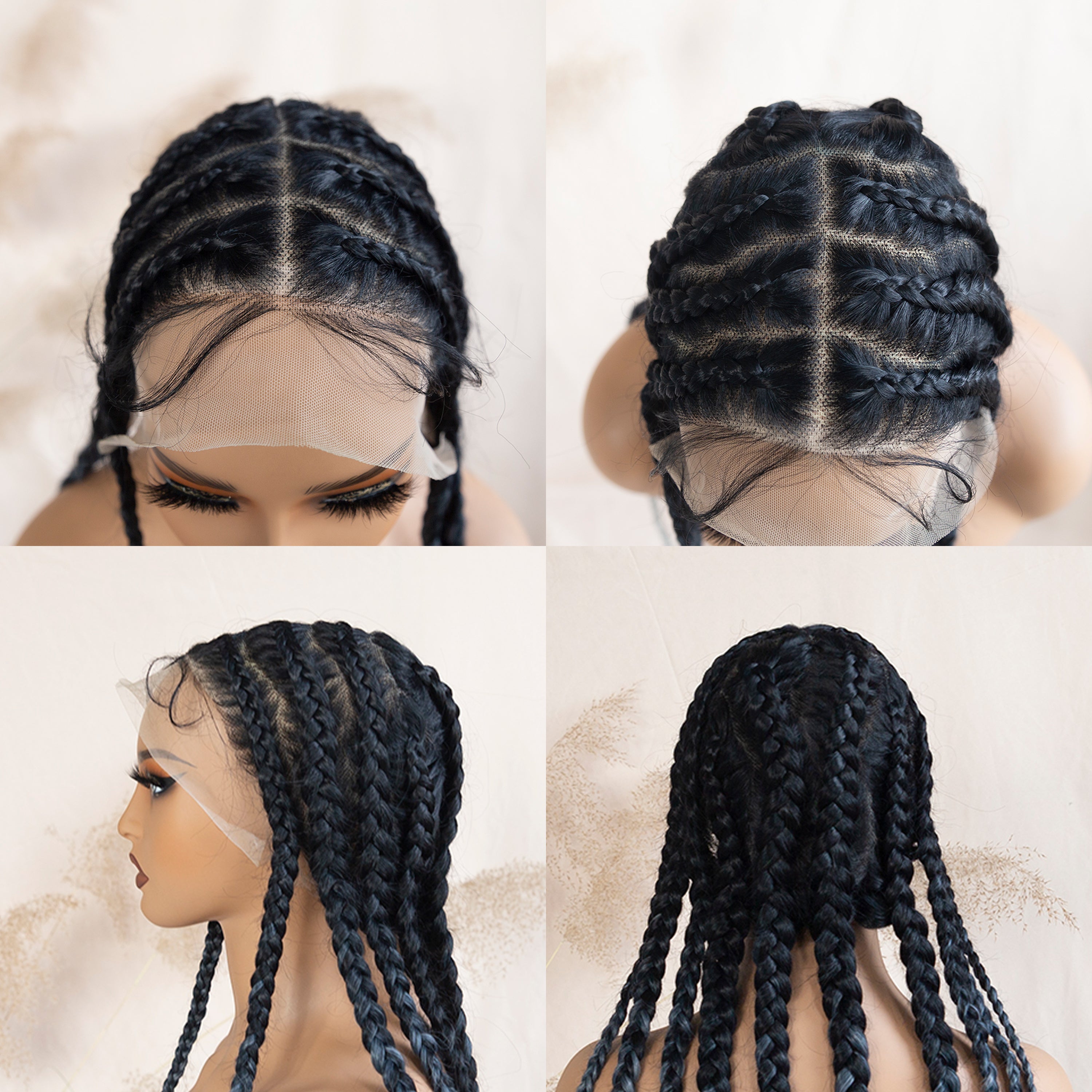 Pop Smoke Braids Full Lace Braided Wig Cornrow Box Braids Wig Heat