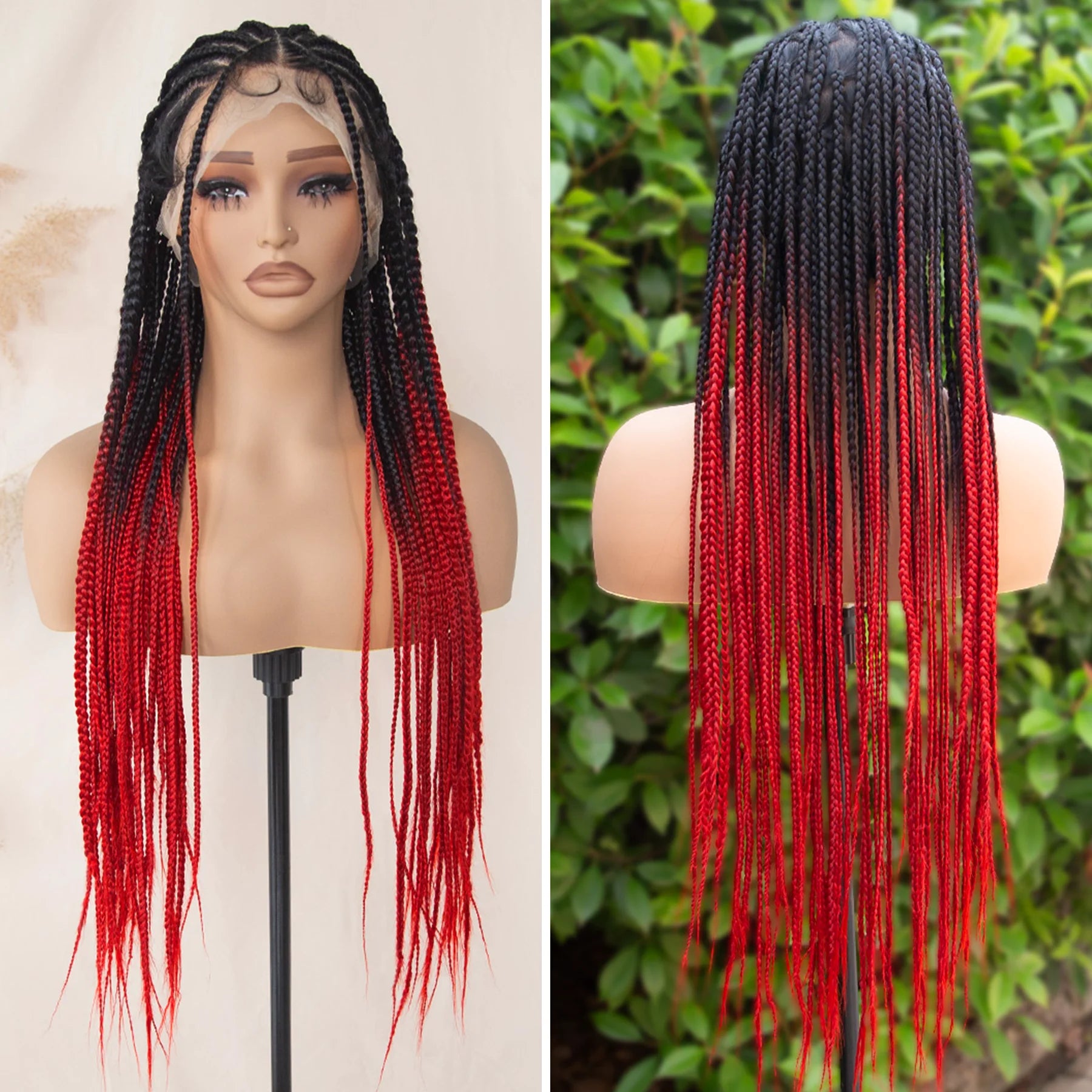 Flash Sale Cornrow Box Braided Wig Ombre Burgundy