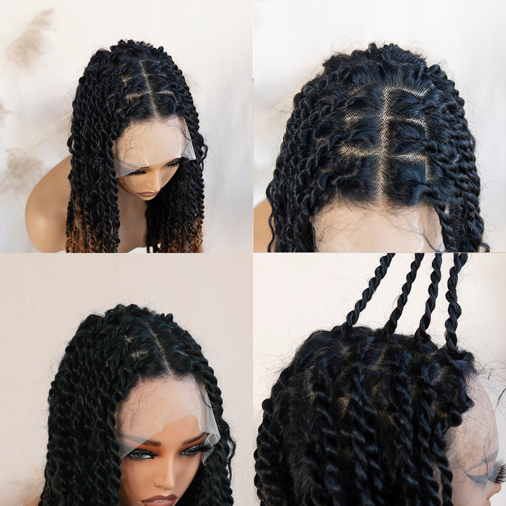 Boho Twist Braided Full Lace Wig Knotless Senegalese Twists With Curly Ends