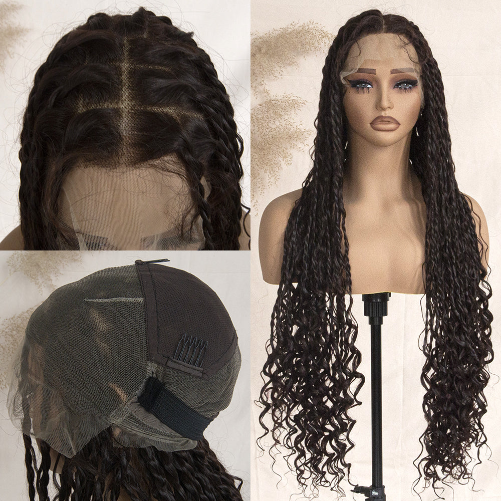 Boho Twist Braided Full Lace Wig Knotless Senegalese Twists With Curly Ends