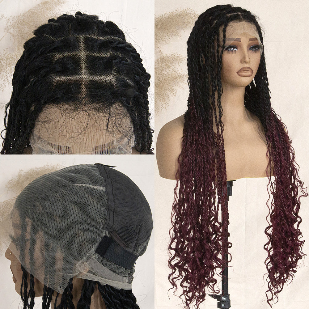 Boho Twist Braided Full Lace Wig Knotless Senegalese Twists With Curly Ends