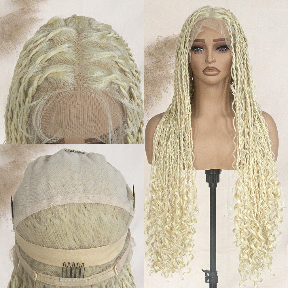 Boho Twist Braided Full Lace Wig Knotless Senegalese Twists With Curly Ends