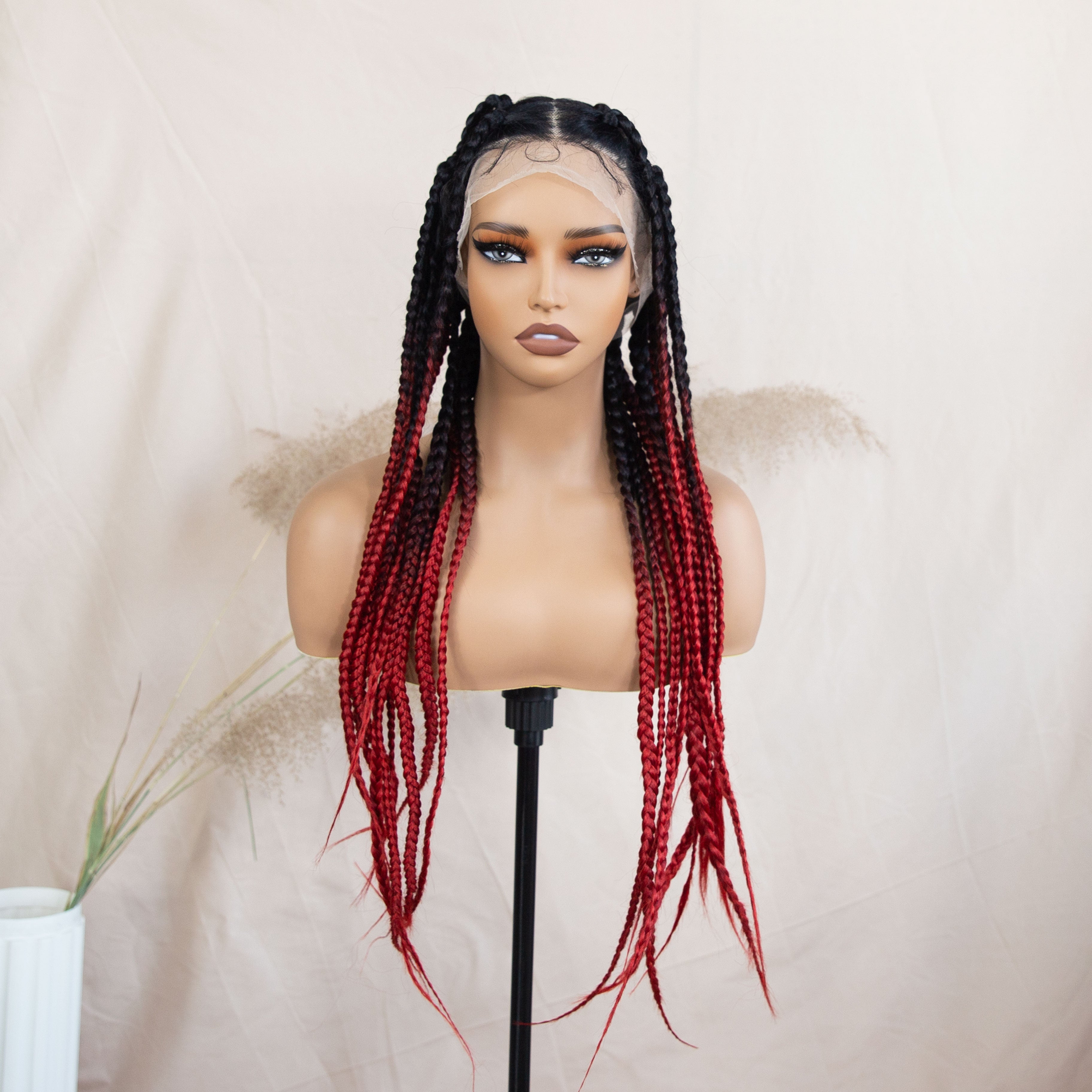 Jumbo Knotless Box Braids Full Lace Braided Wigs For Black Women