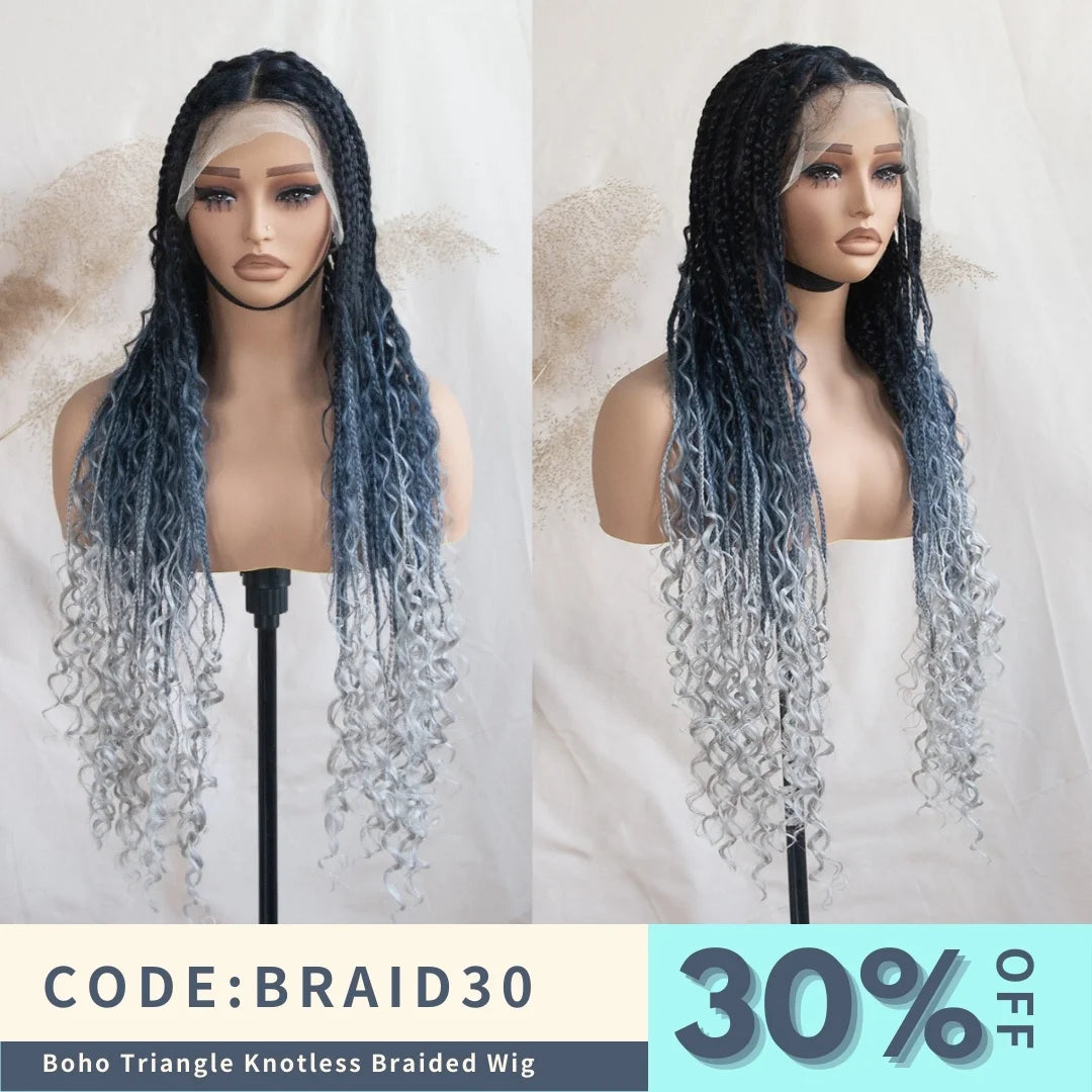 Flash Sale 30% Off Boho Triangle Knotless Braided Wig Natural Black