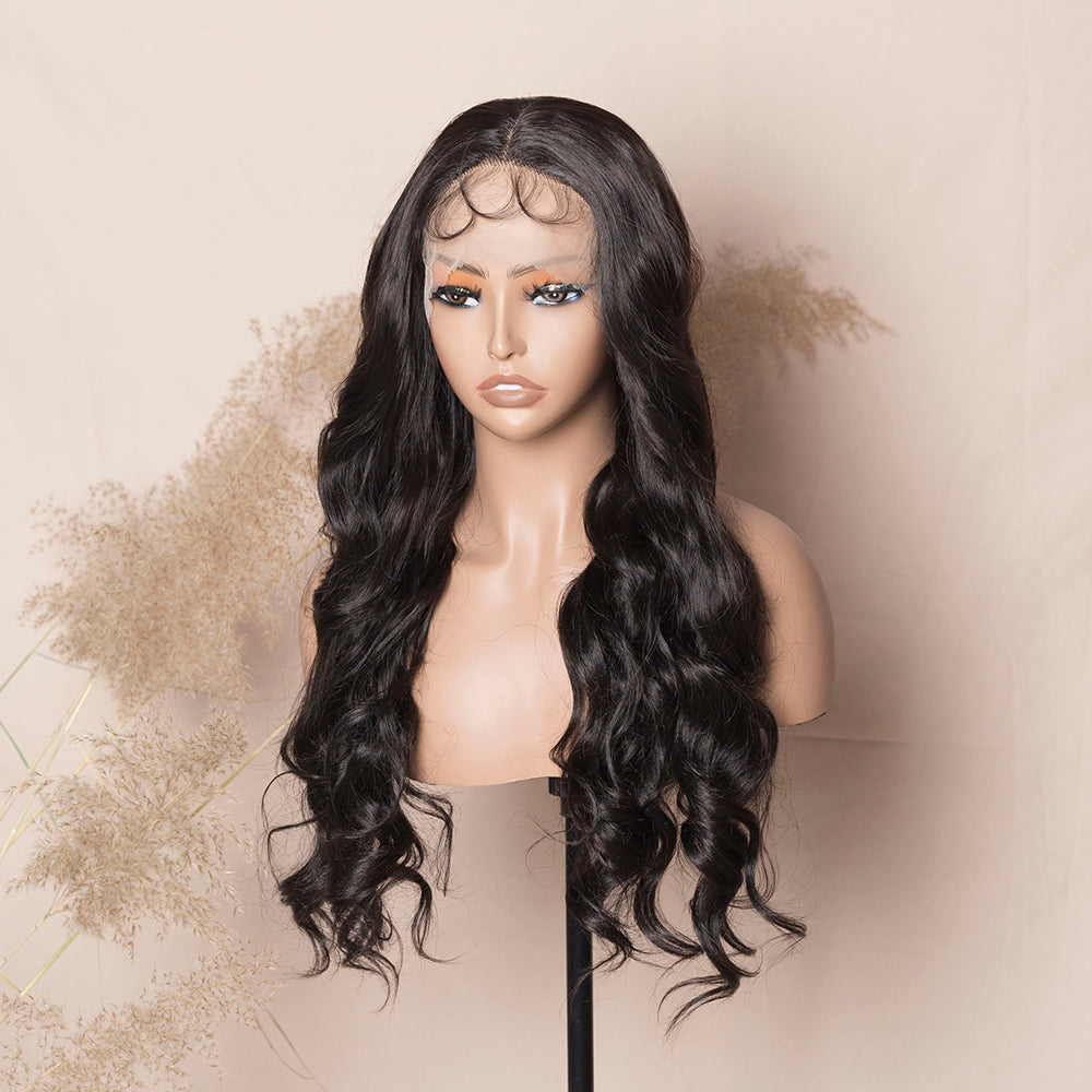 Dark Brown Loose Wave Hair Glueless Transparent Lace Wig Synthetic Lace Front Wig