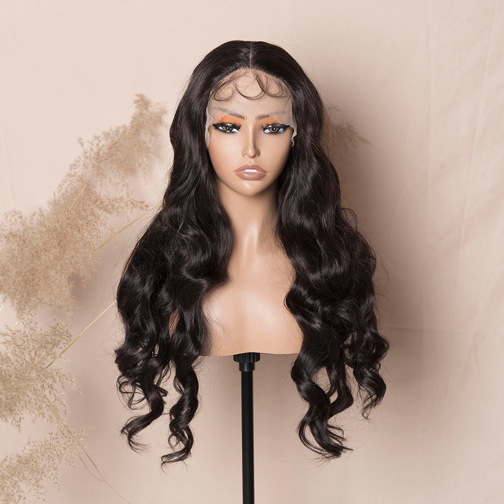 Ombre Brown Blonde Wig Long Loose Wave Synthetic Front Lace Wig Transparent Lace Wig Black Roots Ombre Blonde Hair