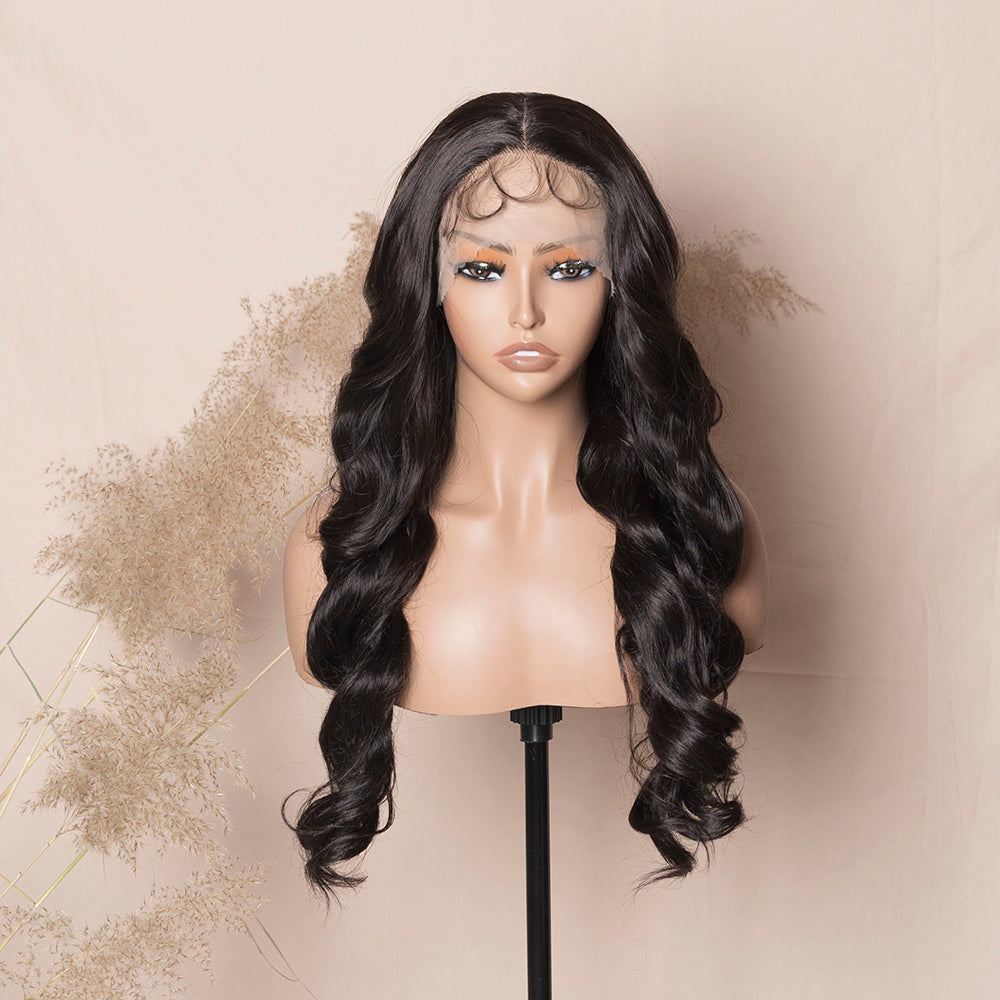 Dark Brown Loose Wave Hair Glueless Transparent Lace Wig Synthetic Lace Front Wig