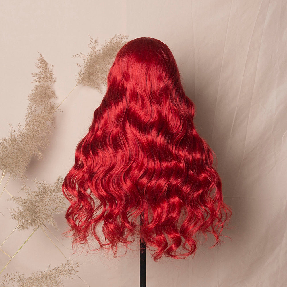 Red Color Glueless Lace Wig Loose Wave Hair Synthetic Lace Front Wig