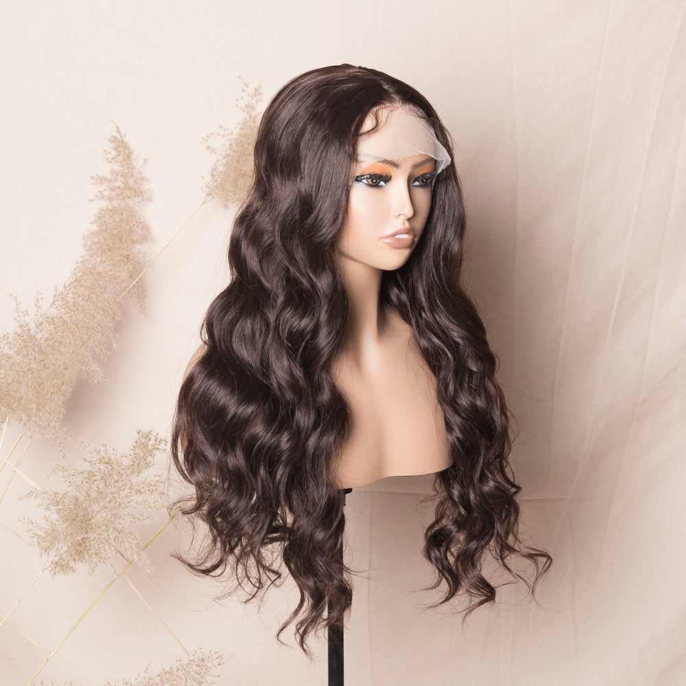 Ombre Brown Blonde Wig Long Loose Wave Synthetic Front Lace Wig Transparent Lace Wig Black Roots Ombre Blonde Hair