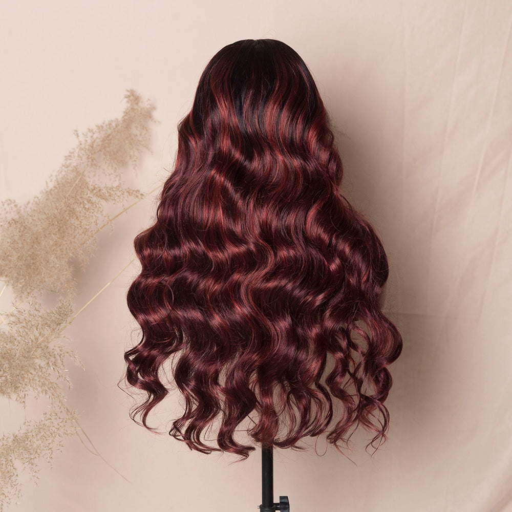 Highlight Burgundy Loose Wave Glueless Synthetic Lace Front Wig