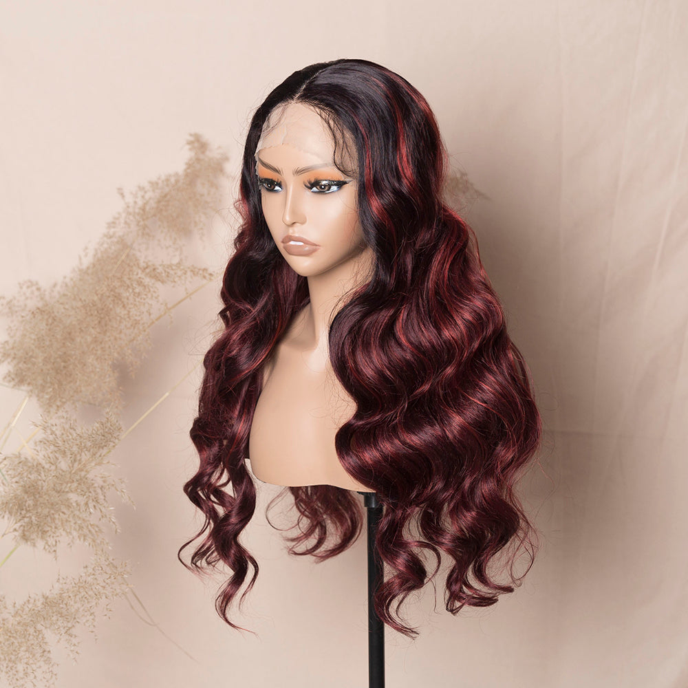 Ombre Brown Blonde Wig Long Loose Wave Synthetic Front Lace Wig Transparent Lace Wig Black Roots Ombre Blonde Hair