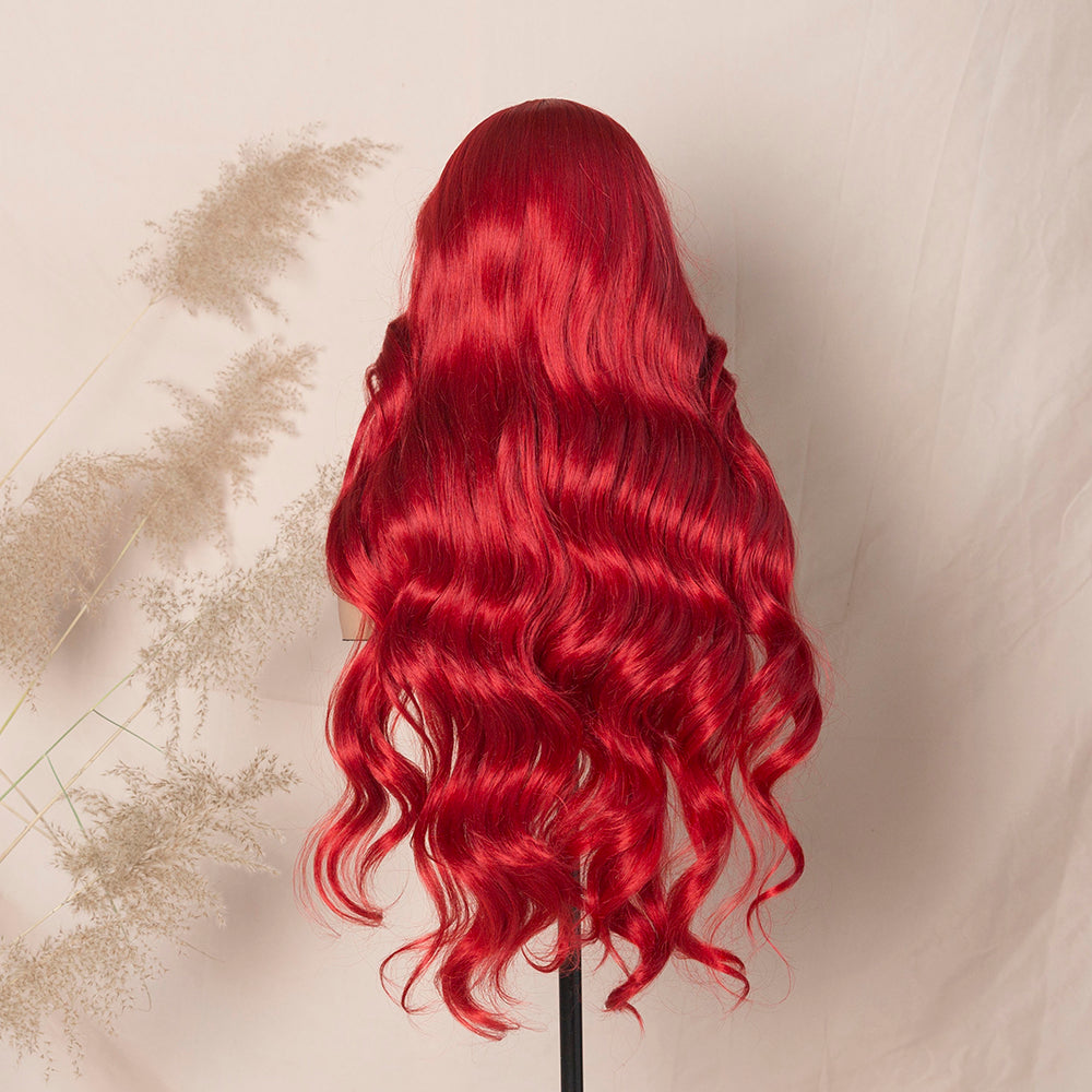 Red Color Glueless Wig Blowout Loose Wave Hair Transparent Lace