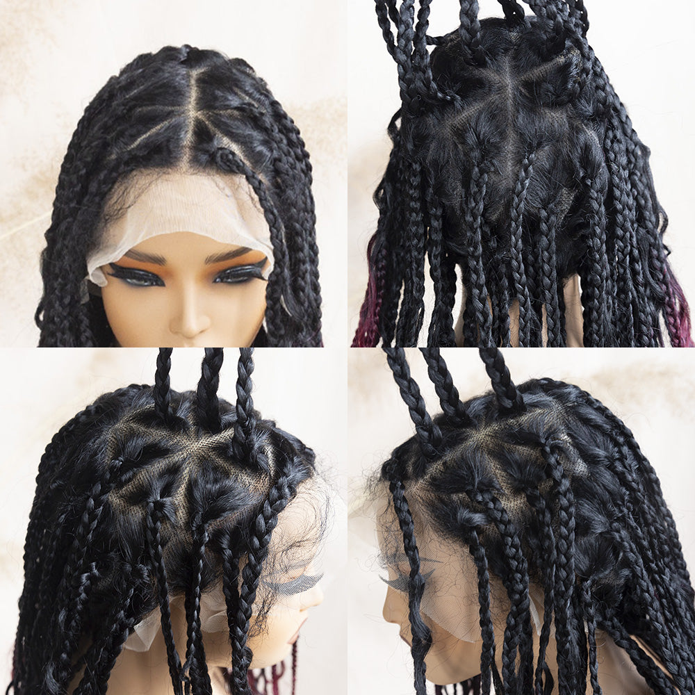 Full Lace Braided Wig Boho Triangle Knotless Braided Wig With Curly Ends Goddess Box Braids Wig