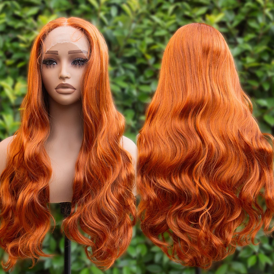 Ginger Orange Body Wave Lace Wig Glueless Transparent Lace Wig Synthetic Lace Front Wig