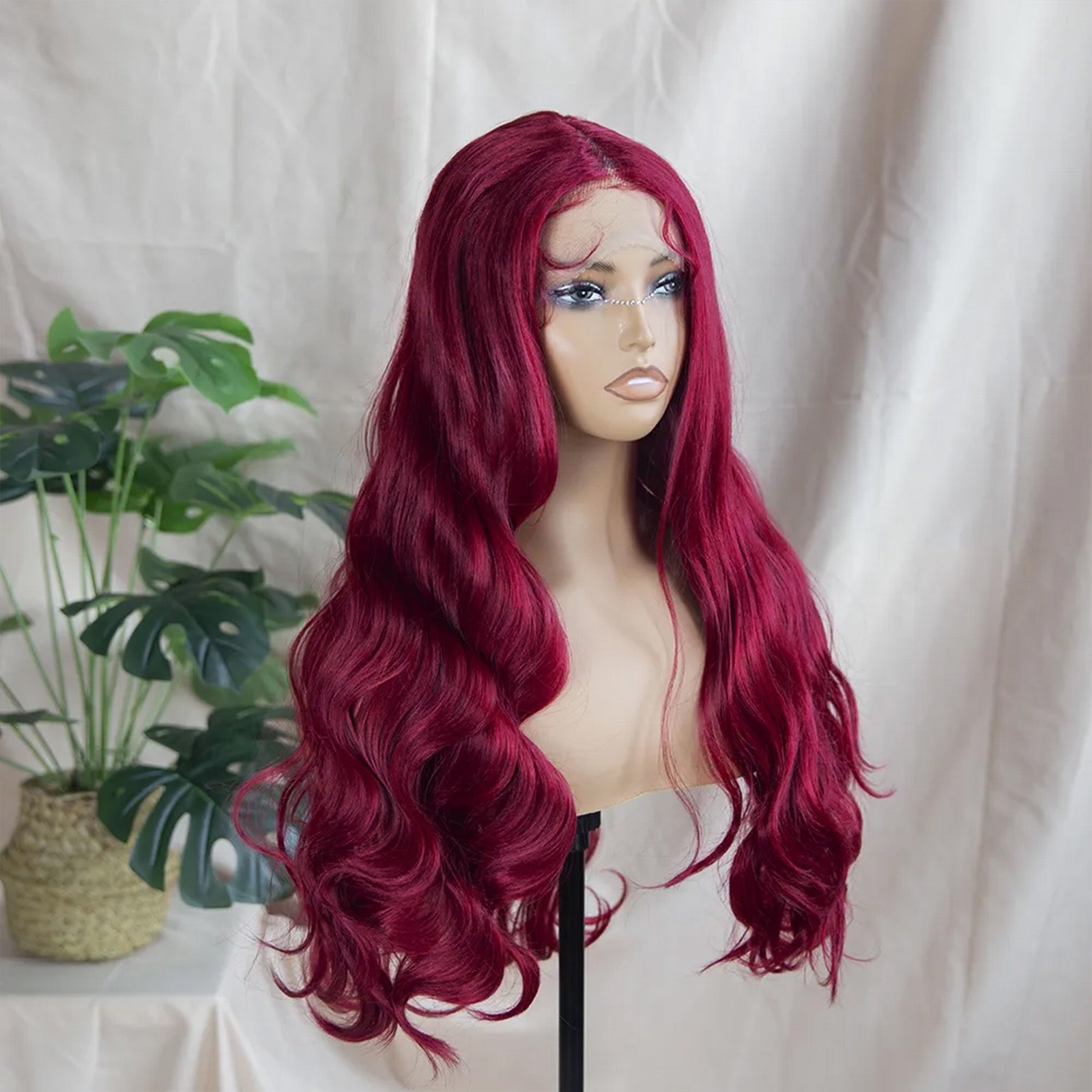 Burgundy Red Body Wave Wig Glueless Synthetic Lace Front Wig