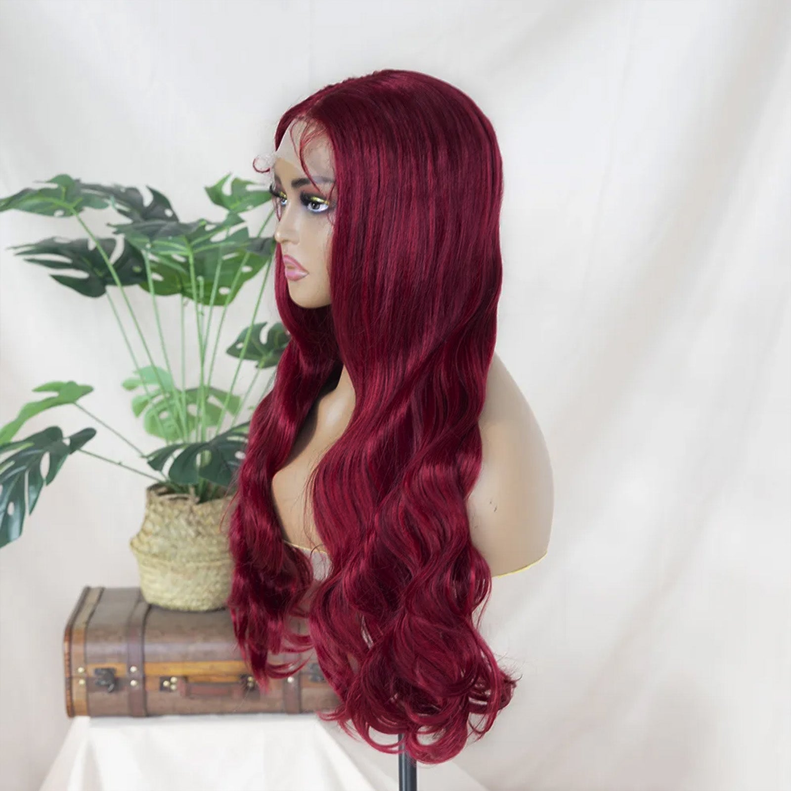 Burgundy Red Body Wave Wig Glueless Synthetic Lace Front Wig