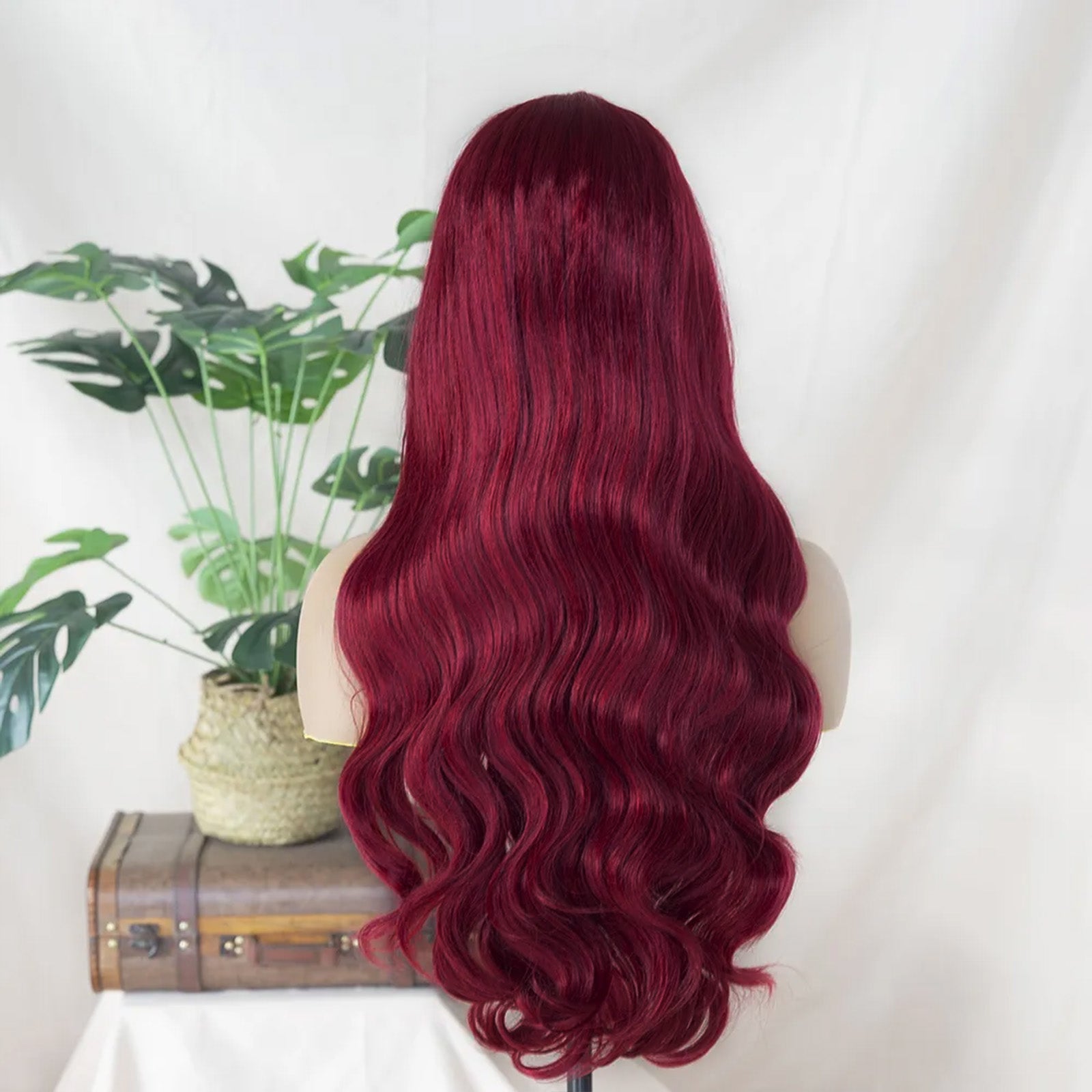 Burgundy Red Body Wave Wig Glueless Synthetic Lace Front Wig