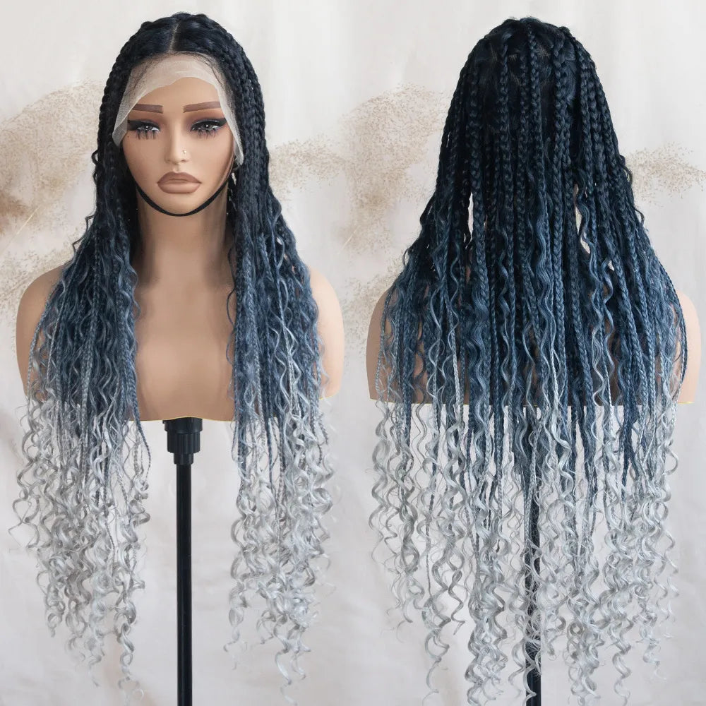 boho knotless triangle box braid wig ombre silver