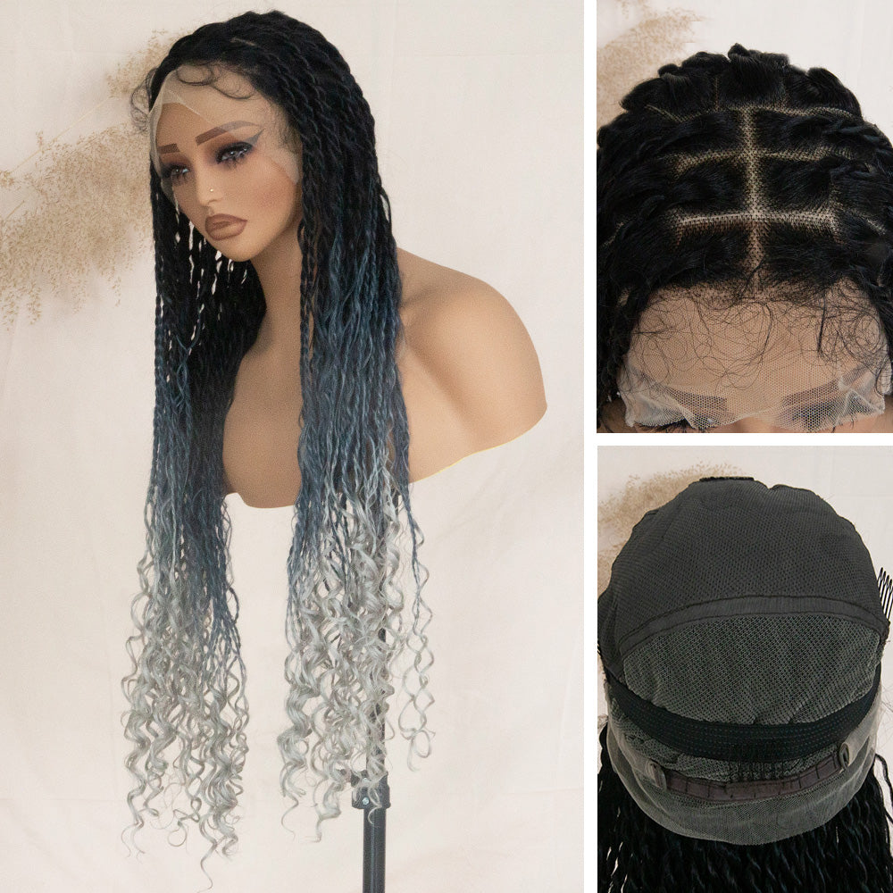 Boho Twist Braided Full Lace Wig Knotless Senegalese Twists With Curly Ends