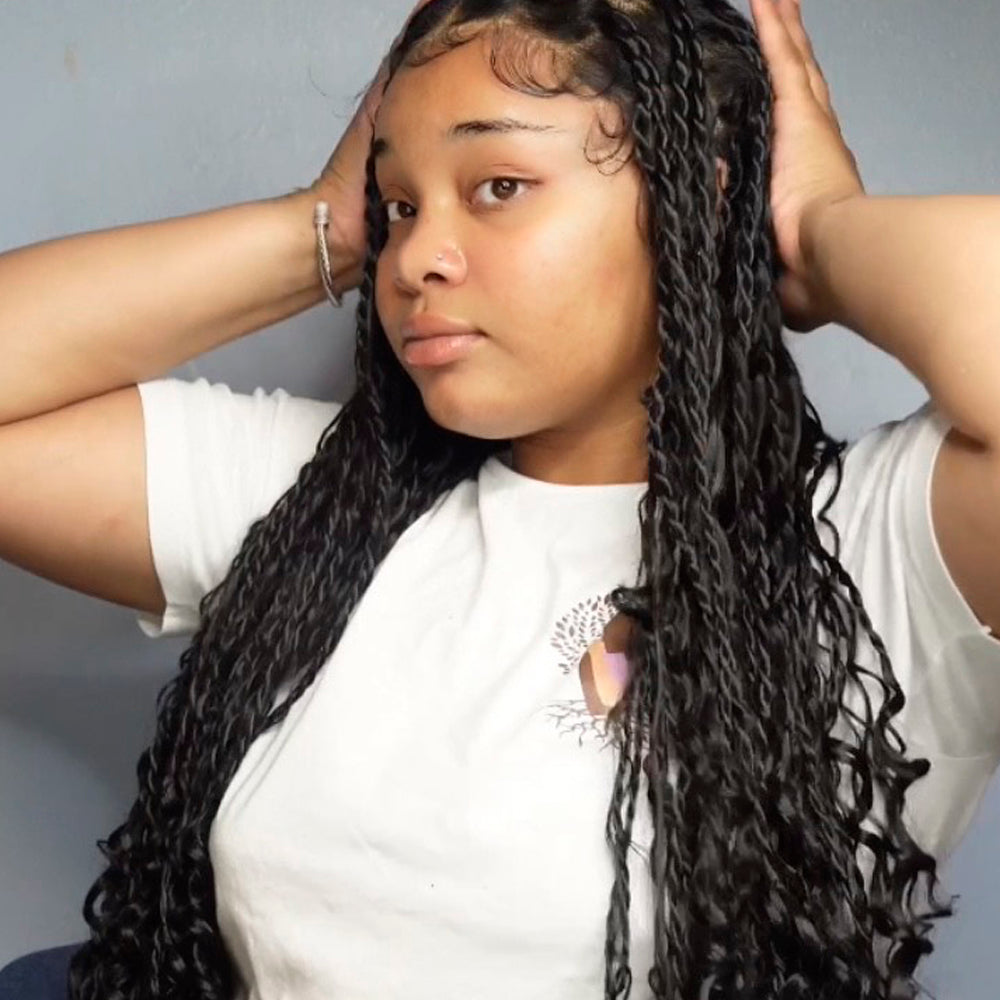 Boho Twist Braided Full Lace Wig Knotless Senegalese Twists With Curly Ends