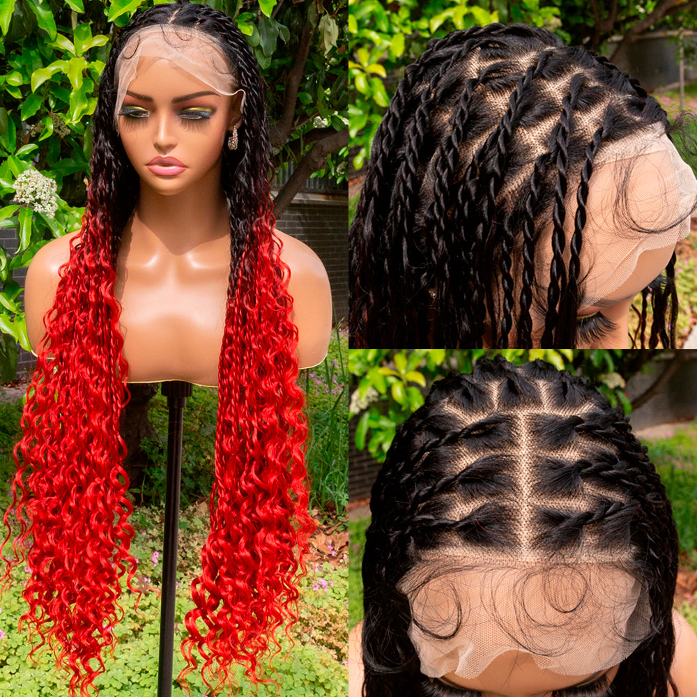 Boho Twist Braided Full Lace Wig Knotless Senegalese Twists With Curly Ends